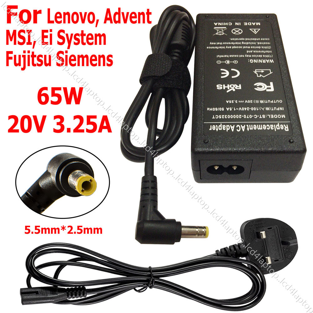 For Advent 5611 6651 8315 Laptop AC Adapter Charger PSU 65W 20V 3.25A - Lcd4Laptop