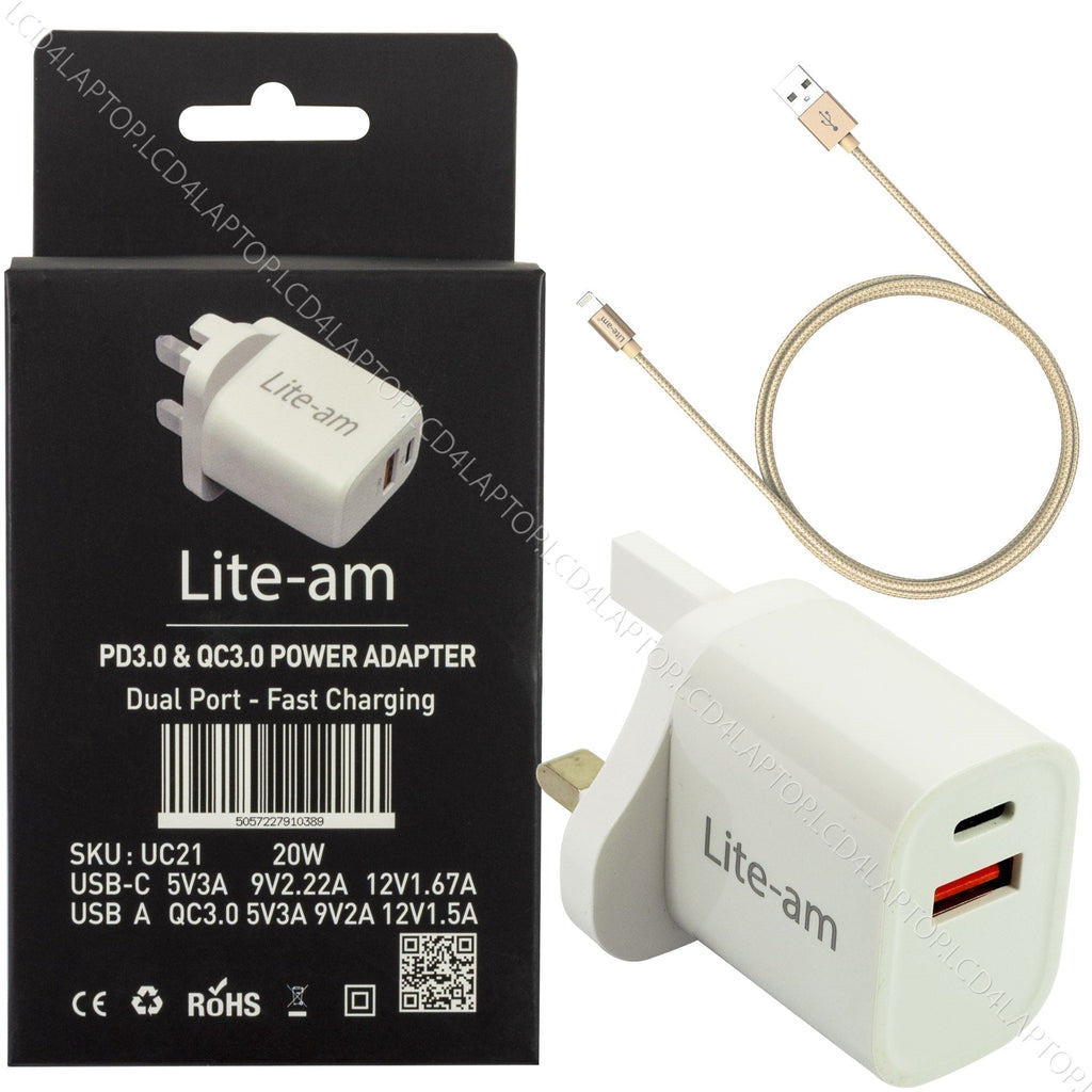 USB C Charger AC Adapter Power Supply Fast Charge 20W PSU For Apple iPhone iPad - Lcd4Laptop