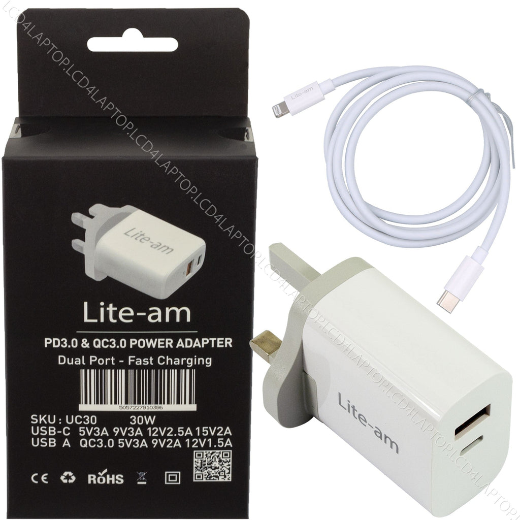 30W USB C UK Power Adapter Plug Fast Charge Charger for Apple iPhone iPad AirPod - Lcd4Laptop