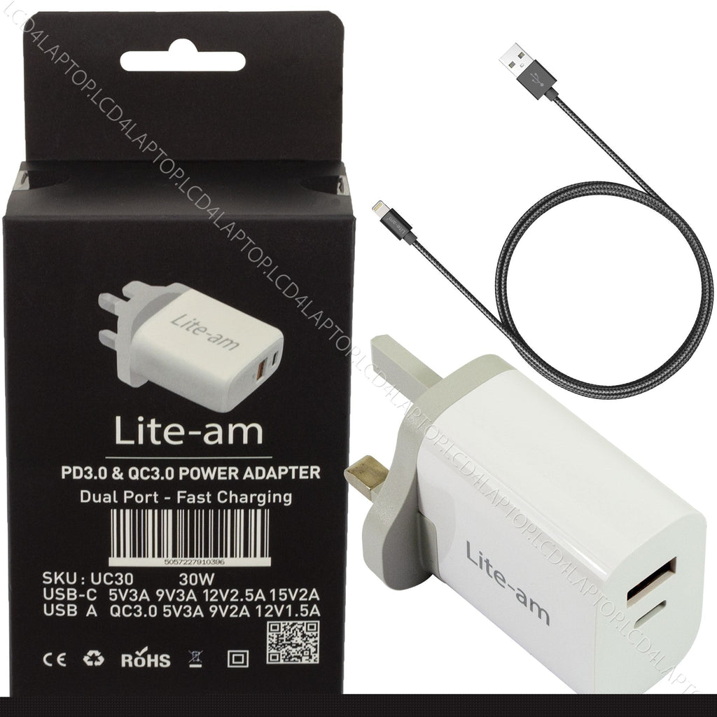 30W USB C UK Power Adapter Plug Fast Charge Charger for Apple iPhone iPad AirPod - Lcd4Laptop