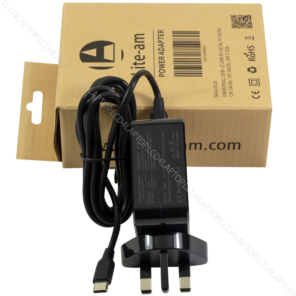 For Asus ZenBook 3 UX390UA USB-C 45W AC Adapter Charger + UK Plug  Replacement by Lite-am